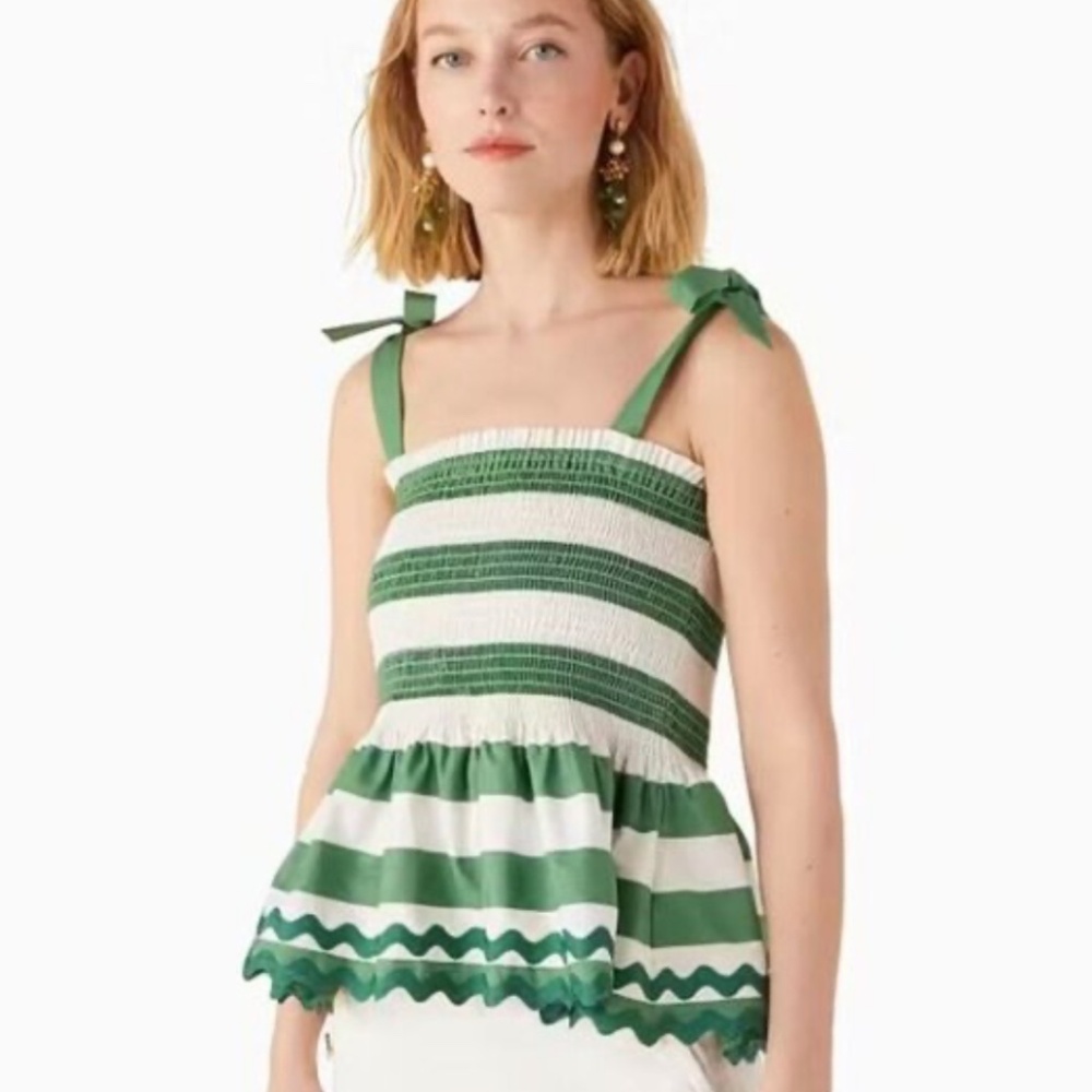 Kate Spade Beach Time Stripe Smocked Top Green Bean Size Large